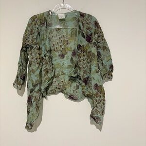 Click by color me‎ cotton floral leaf Open Cardigan green size small